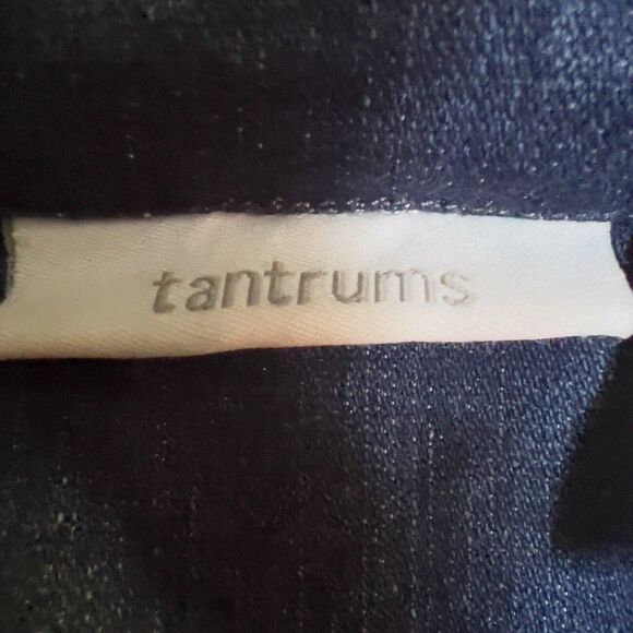 Tantrums Denim Jacket L Full Zip Pink Embroidery Studded Fitted Point Hem Blazer - Picture 8 of 9